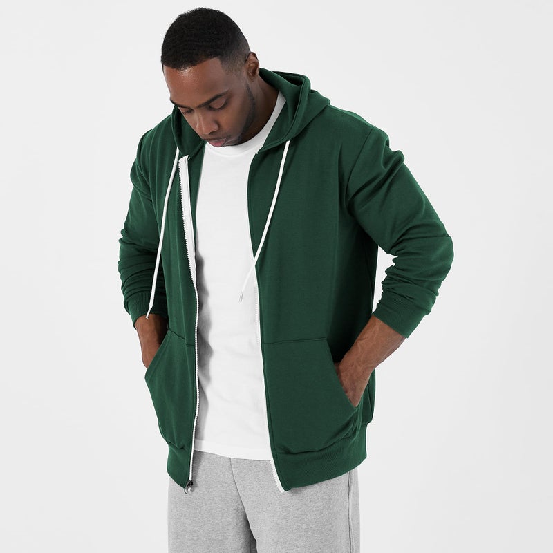 Ohoo Men's Zip Up Hoodie Lightweight Slim Fit Sweatshirt Full Zip Hooded Jacket / DCF002-GREEN-L - Image 2